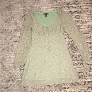 forever 21 green and white long sleeve s dress